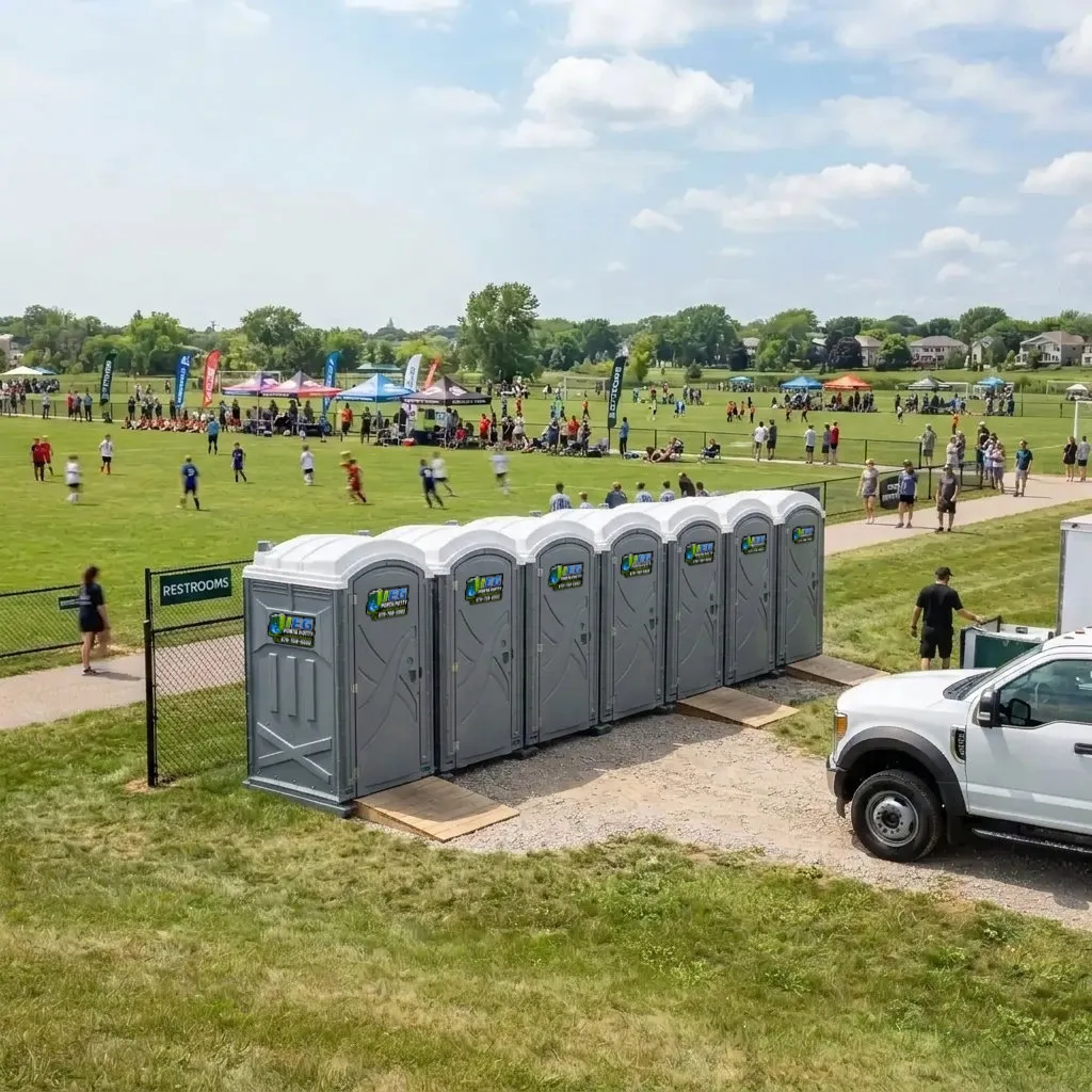 Portable restrooms at a seasonal outdoor recreation area.